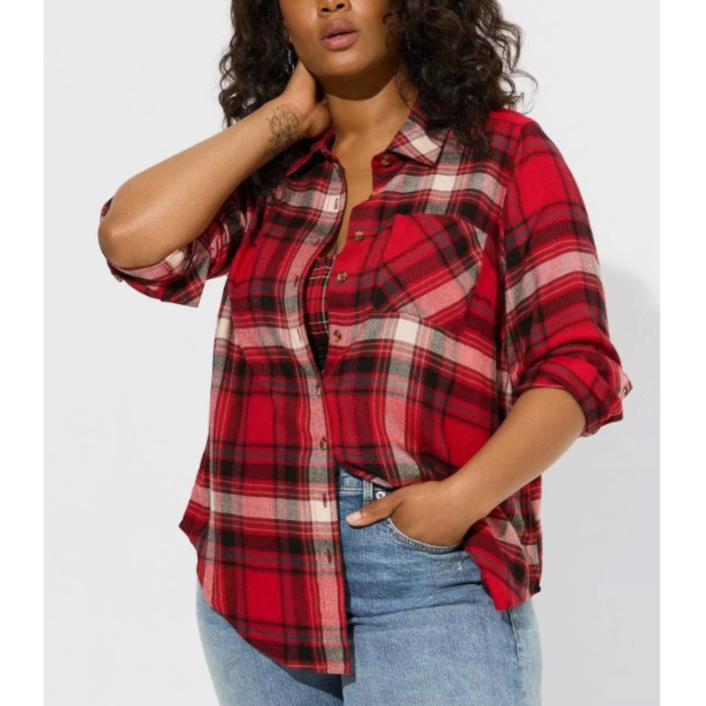 Torrid - Lizzie Long-Sleeve Red Plaid Button-Down Shirt - 3X